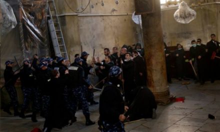 Christian clergymen celebrate Christmas by beating each other up at the Church of the Nativity in Bethlehem
